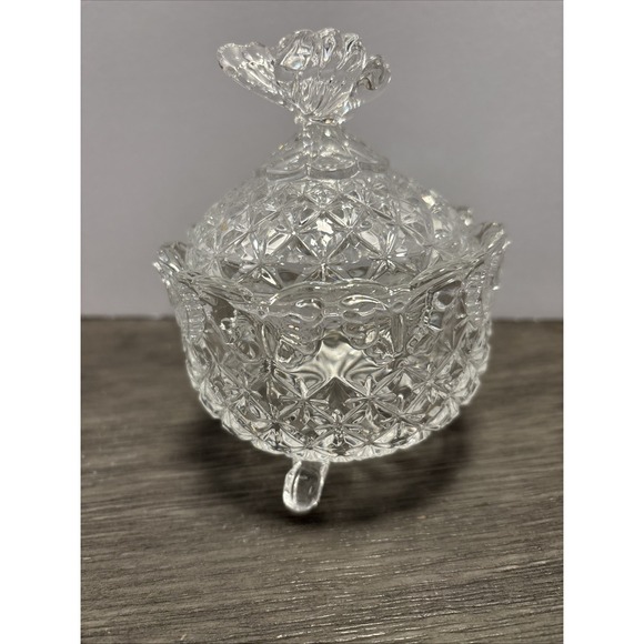 VTG Hofbauer Etched LeadCrystal Footed Candy Dish w/Butterfly Papillon Lid 5.25" - Picture 2 of 10